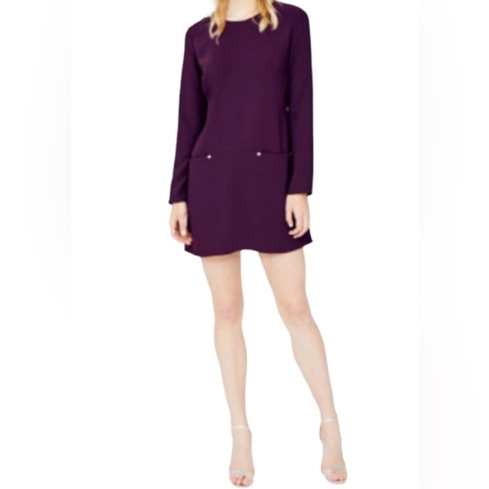Amanda Uprichard Kenmare Long Sleeve Mini Shift Dress in Purple Plum Size Large - Picture 1 of 11